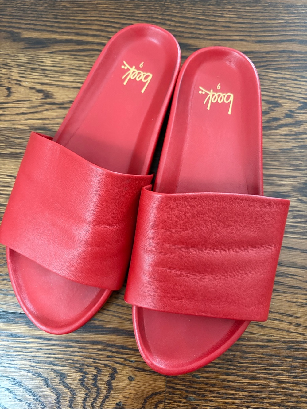 beek Pelican Red Leather Slide Sandals